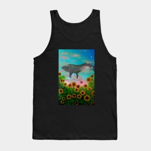 Whale flying in the sky with flower view Tank Top